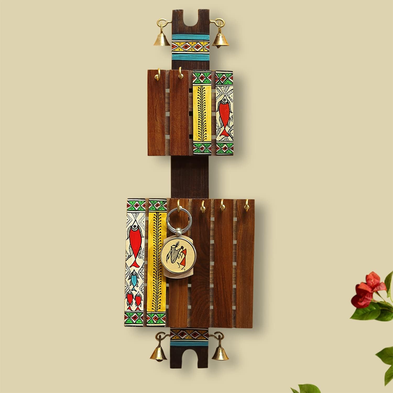 ExclusiveLane inKey Madhubani Handpainted Key Holder for Home Dcor Stylish (6 Hooks, Sheesham Wood) |Keychain Holder Key Hang