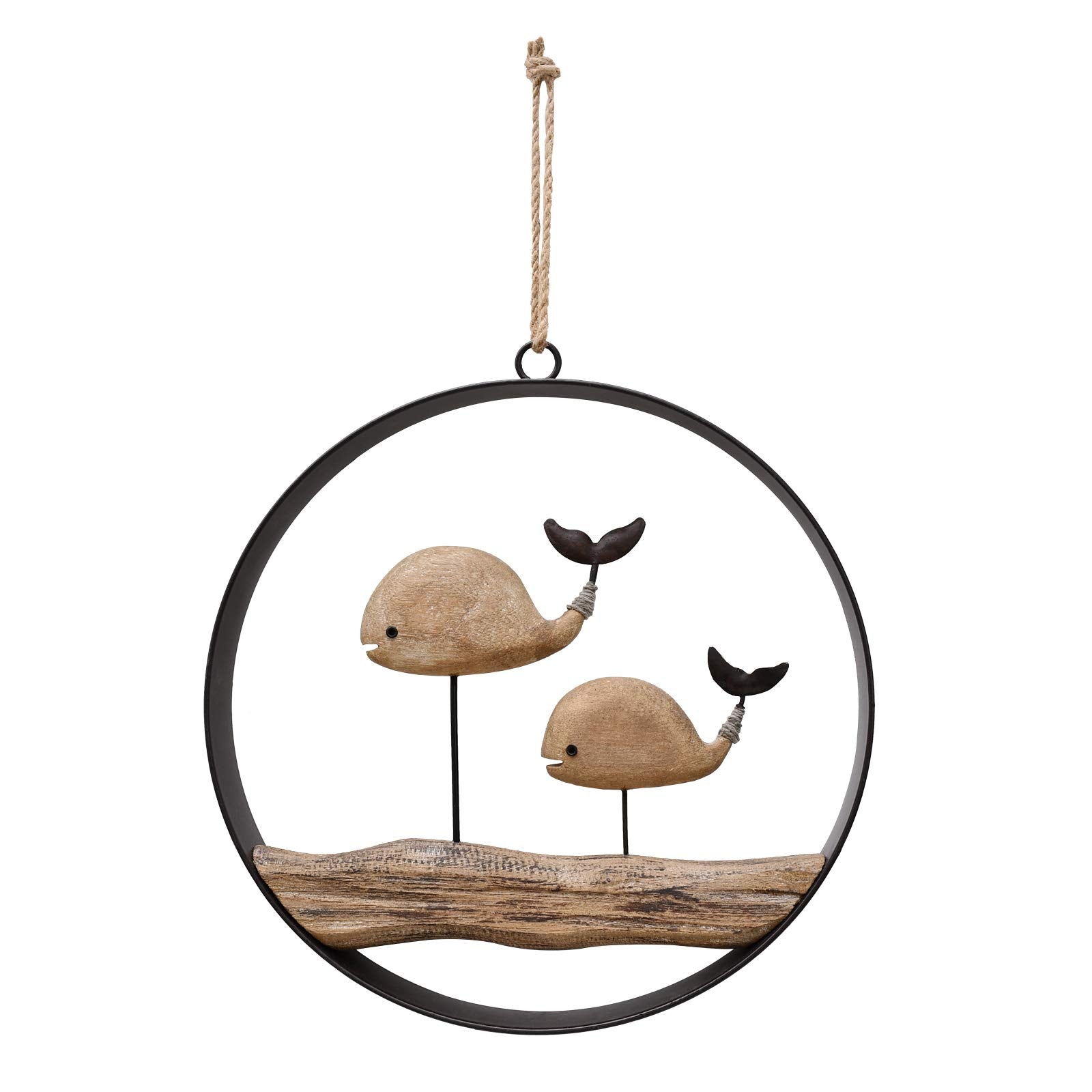 Waroom Home Rustic Wood Whale Decor Hanging Nautical Wall Decor, Wooden Whale Nautical Decor Beach Themed Decoration Coastal Dec