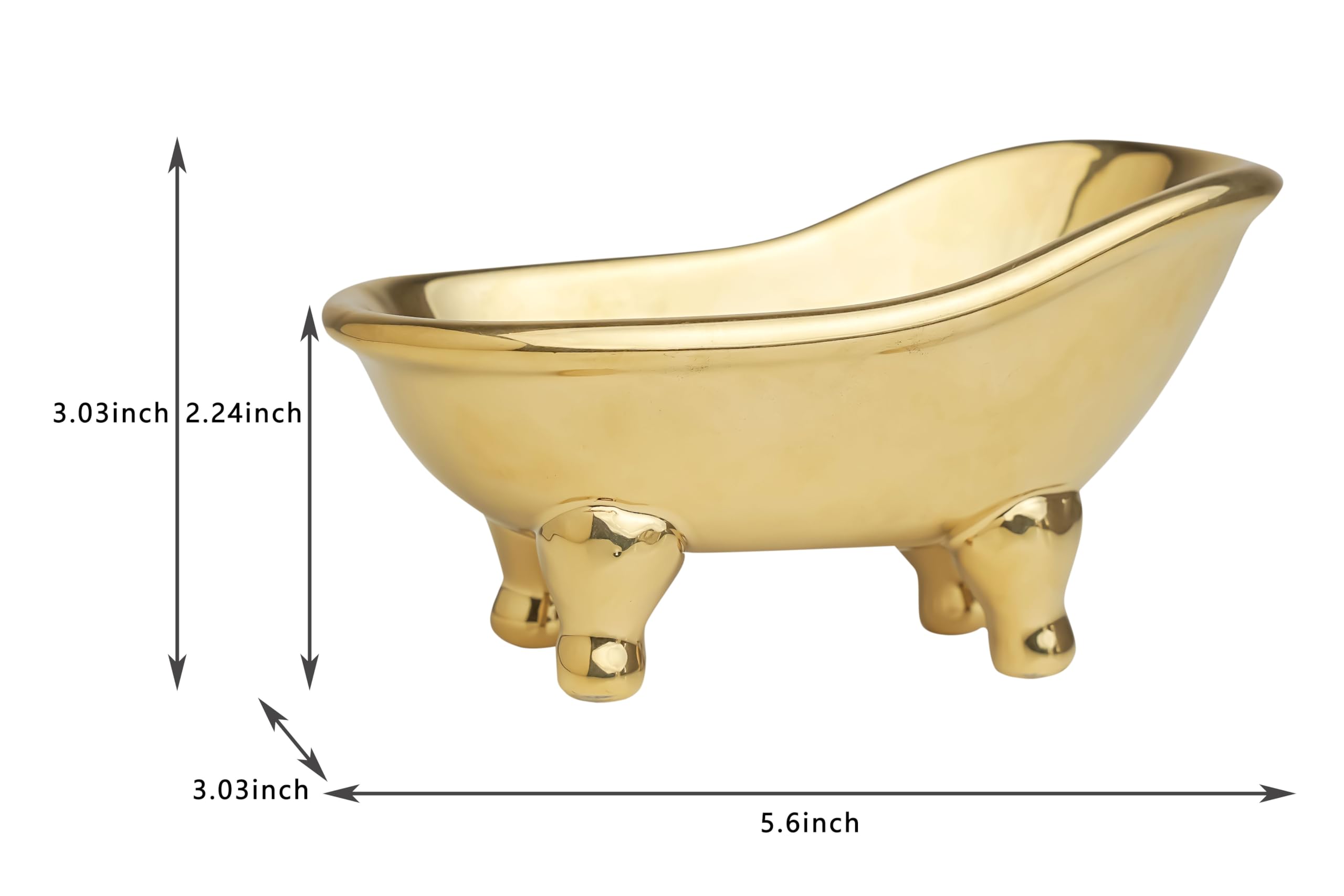 5.6'' Ceramic Mini Bathtub Soap Dish Decortative Clawfoot Bathroom Soap Dish (Golden)