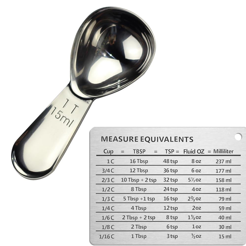 Coagu Coffee Scoop 18/8 Stainless Steel Tablespoon (1Pc 15Ml With Magnet Measurement Metric Conversion Chart)