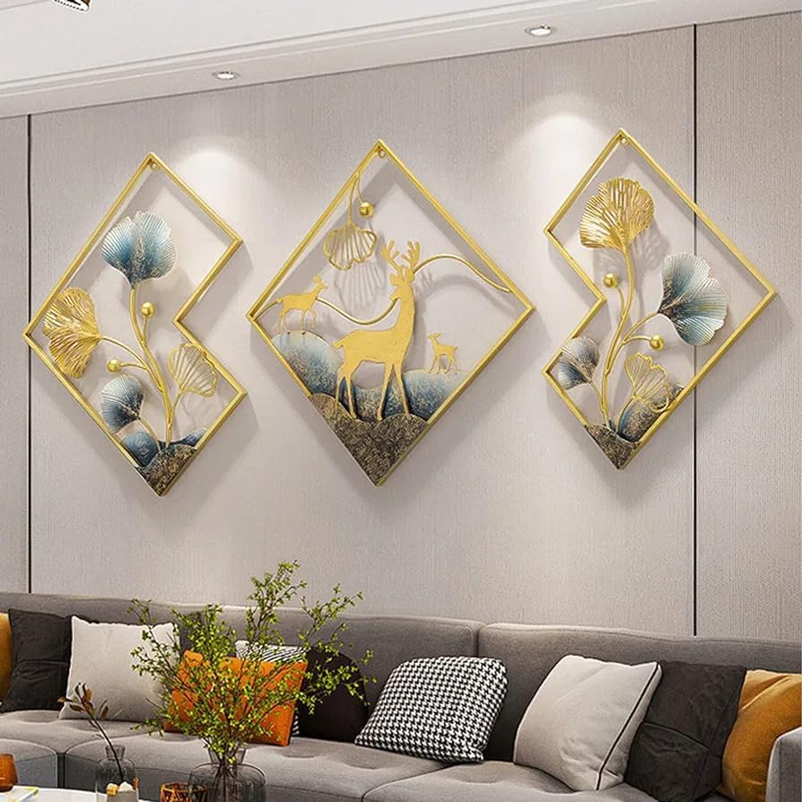 KT Decor Elegantly Crafted Metal Deer Wall Art Featuring Multicolored Abstract Figures, Perfect for Home Decoration in the Livin