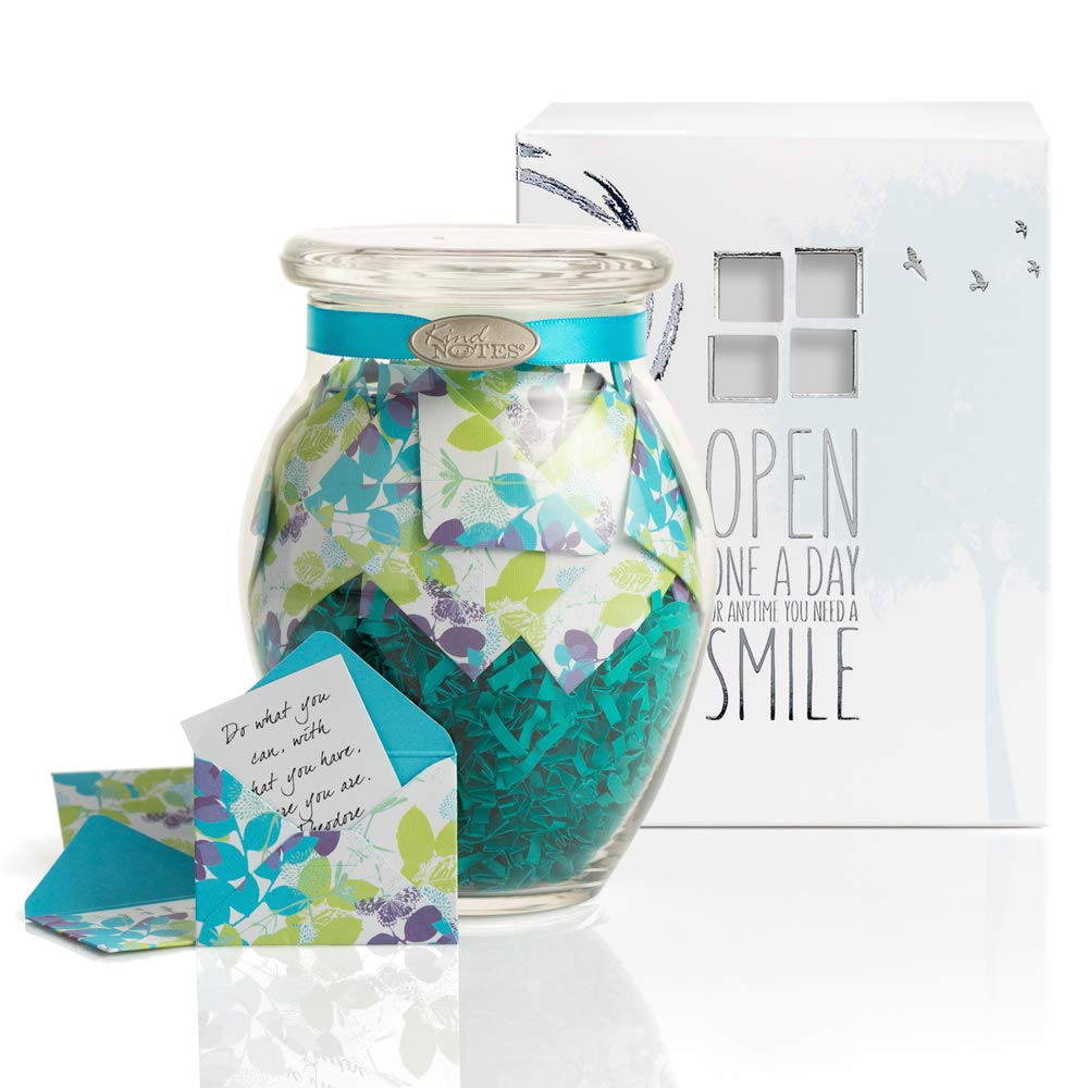 KindNotes Glass Keepsake Gift Jar with POSITIVE THOUGHTS - Calm Breeze Design
