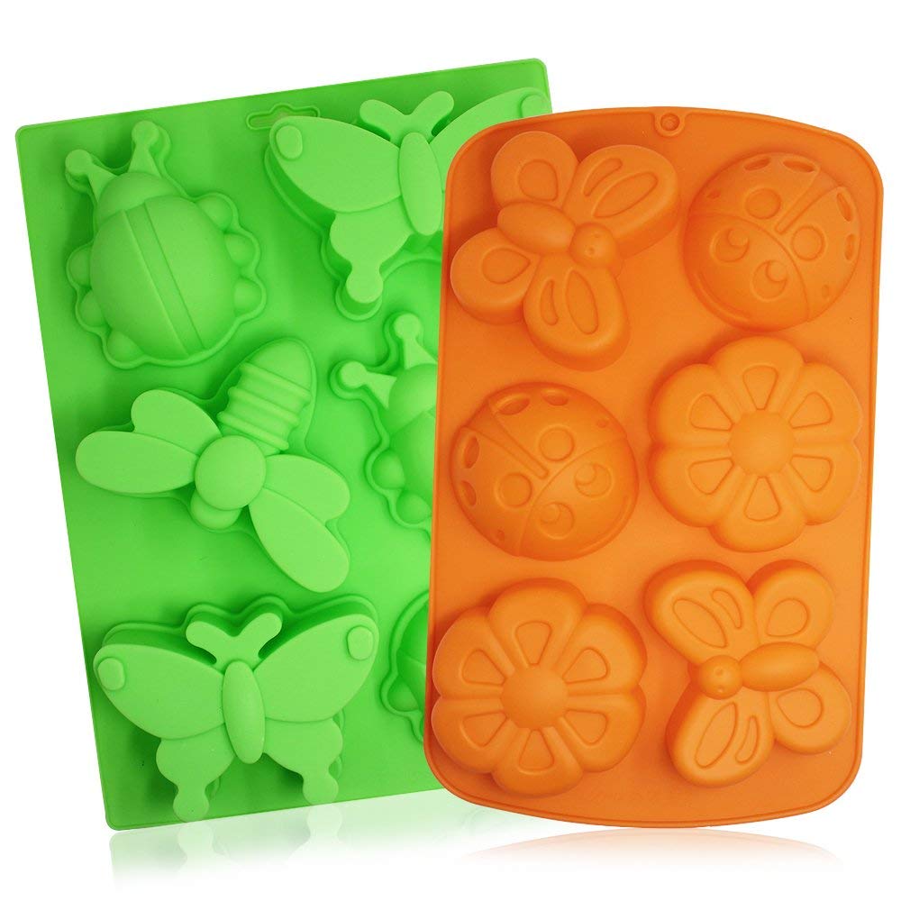 2 Pcs Insect Shape Silicone Trays, Senhai 6-Cavity 3D Dragonfly Butterfly Ladybug Shape Cake Baking Molds, Diy Soap Handmade Muf