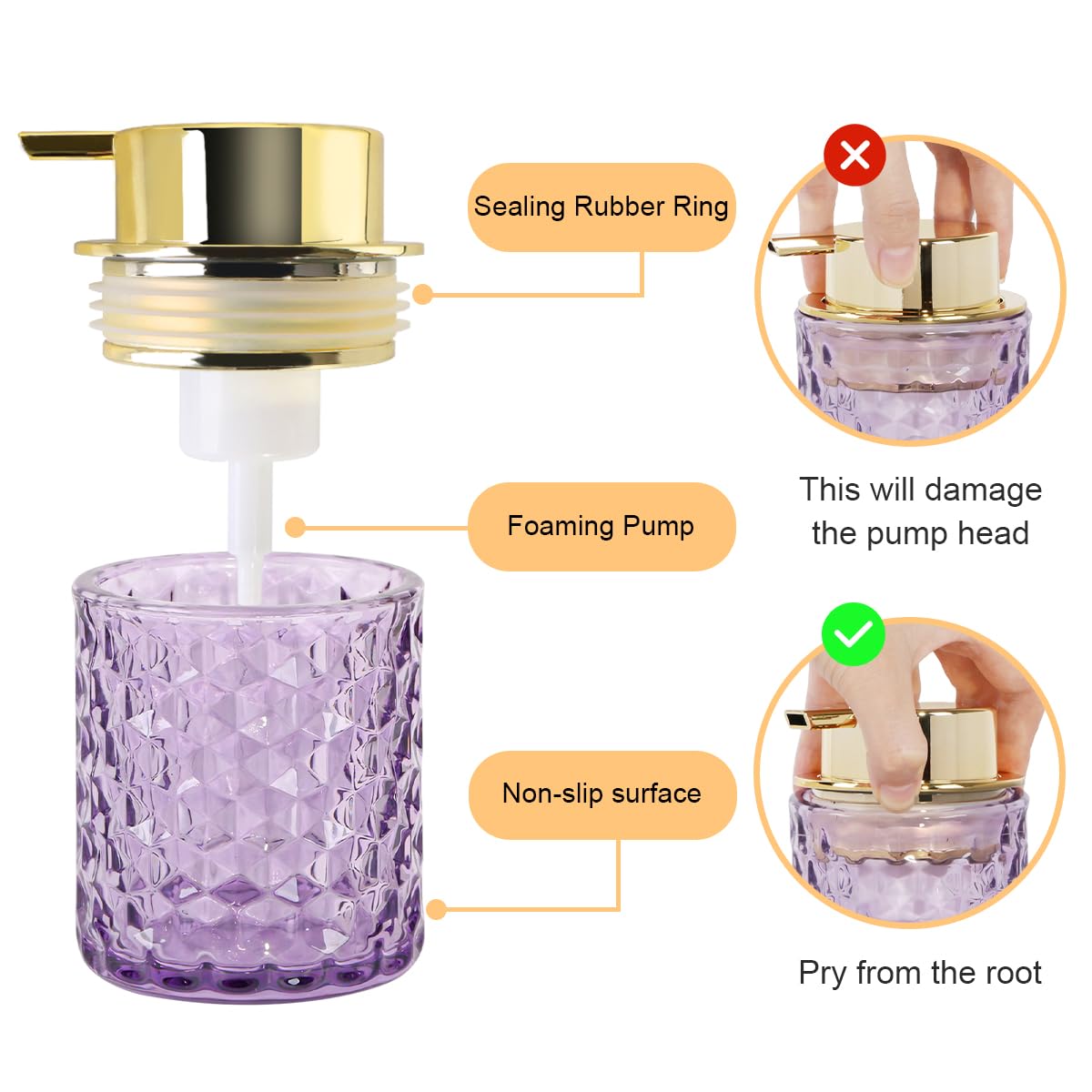 Fvstar Purple Bathroom Accessories Set, 2pcs Glass Bathroom Accessory Set with Foam Soap Dispenser and Toothbrush Holder, Gold F