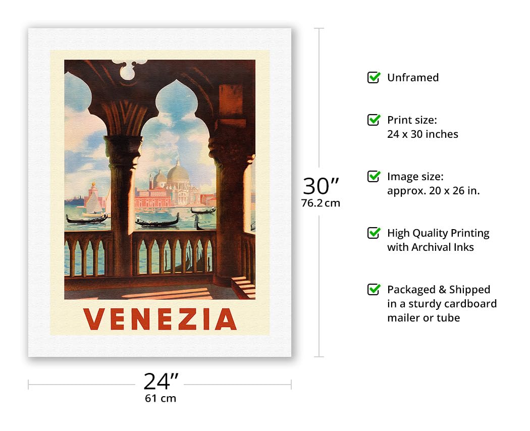 Venezia (Venice) Italy - Gondolas On Grand Canal - St. Mark'S Basilica (Basilica Di San Marco) - Vintage Travel Poster C.1938 -