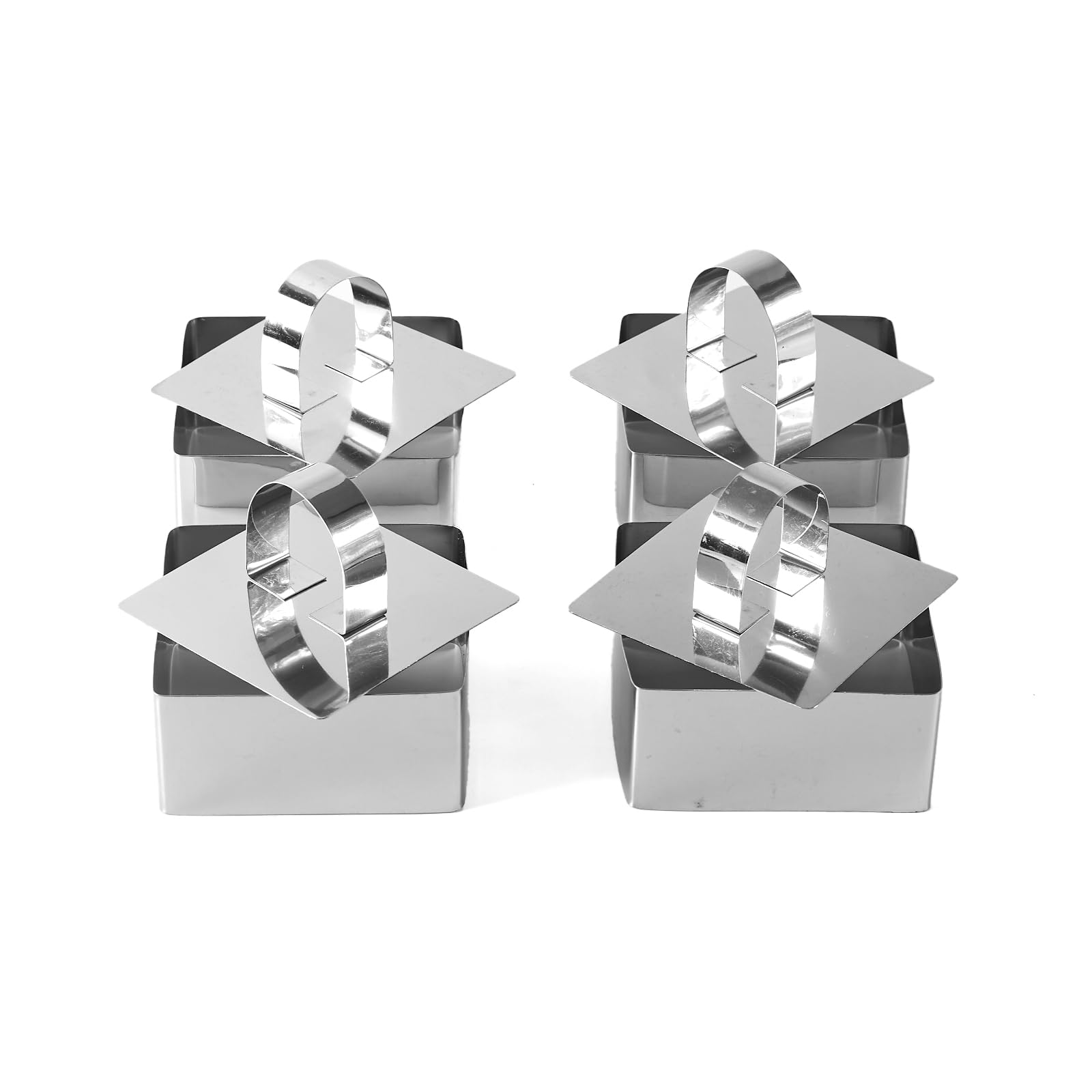 WOLVINA Square Mousse Ring Set 4PCS with Pusher Stainless Steel Cake Mold for DIY Cheesecake Pastry Cookie Baking Dessert Tools(