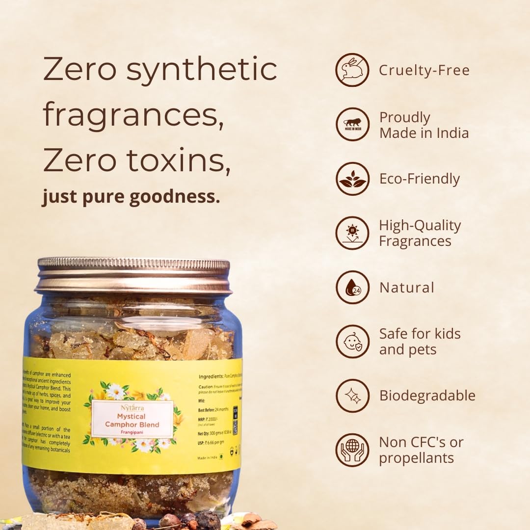 Nytarra Frangipani Mystical Camphor Blend - 300G | Pure Kapoor/Kapooram For Diffuser, Daily Use & Meditation | Infused With Herb