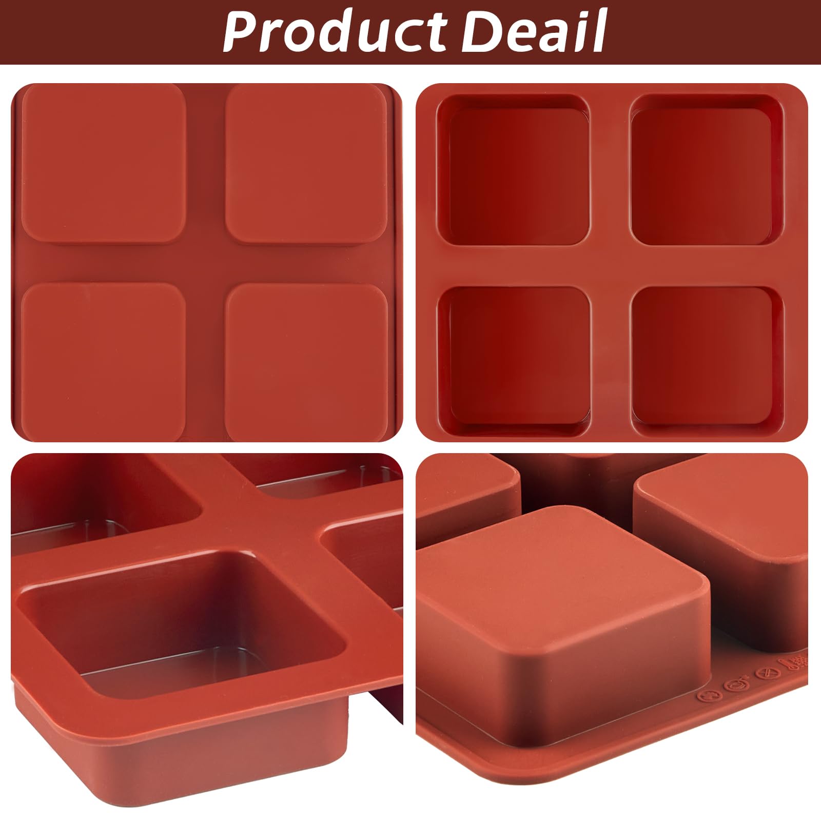 Joersh 3Pcs Chocolate Covered Cookies S'Mores Molds, 4-Cavity Silicone Brownie Pan Square Baking Molds For Smores, Graham Cracke