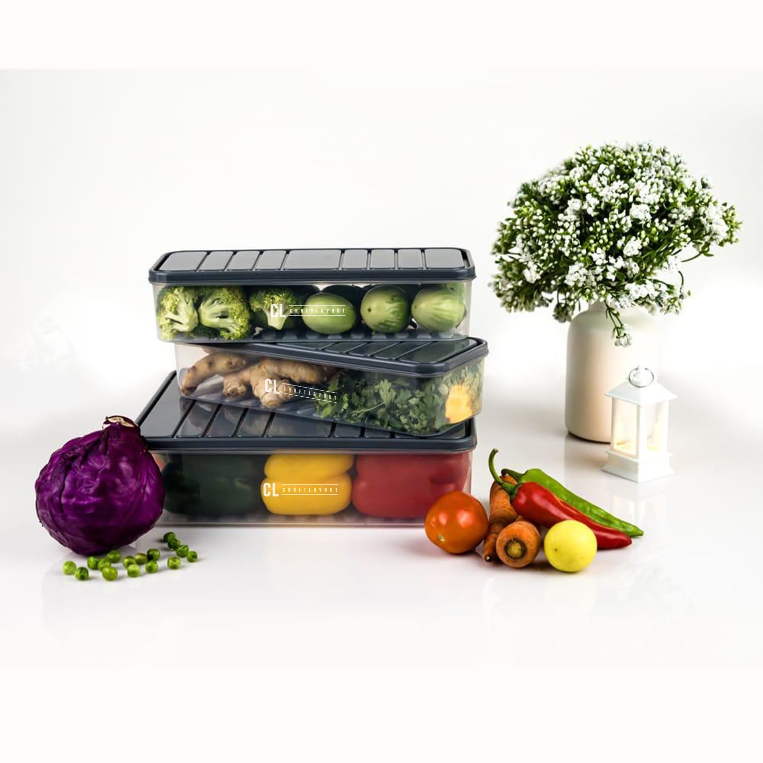 Craftlayout Air Tight Plastic Storage Containers Set Of 6 1200 Ml | Pantry Organizers For Kitchen | Fridge Storage Boxes | Leak 