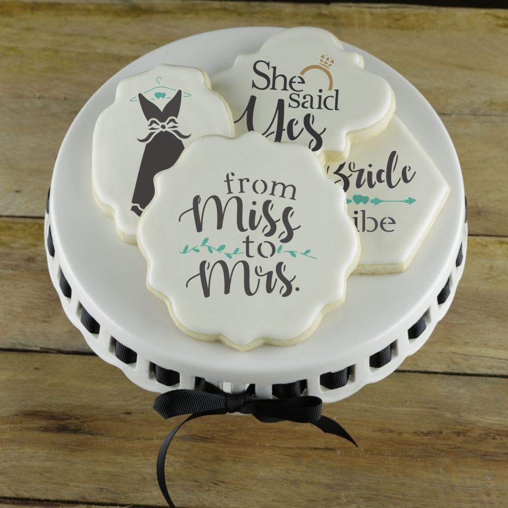 Wedding Party | Cookie Stencils | 4 Sheet Value Bundle | Bride & Groom | From Miss To Mrs. | For Cookies, Cakes, Cards, Paper, F