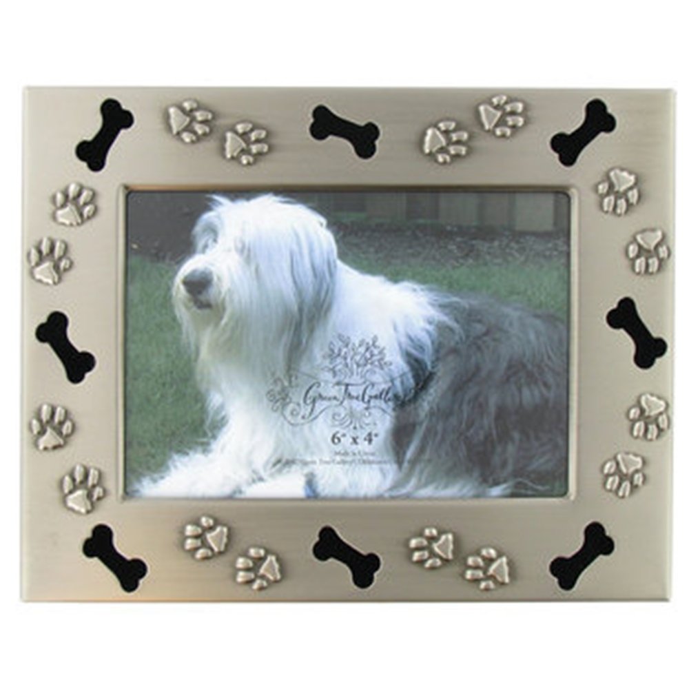 Mission Gallery 4 x 6 Metal Photo Picture Tabletop Frame for Dog or Puppy with Bones & Paw Prints