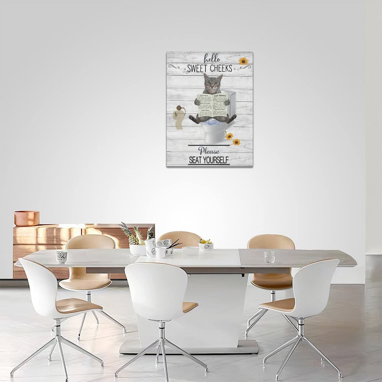 Funny Cat Bathroom Wall Art Cat Bathroom Pictures Wall Decor Cute Animal Cat On Toilet Canvas Painting Print Rustic Farmhouse Ba