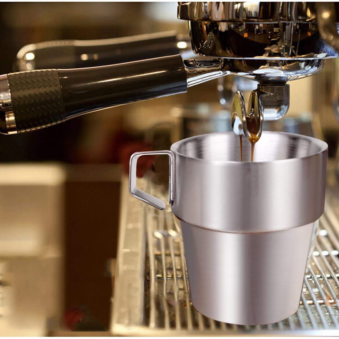 A-Szcxtop Set Of 4 Stainless Steel Coffee Cups Double-Layer Insulated Coffee Mugs With A Stand And A Bag