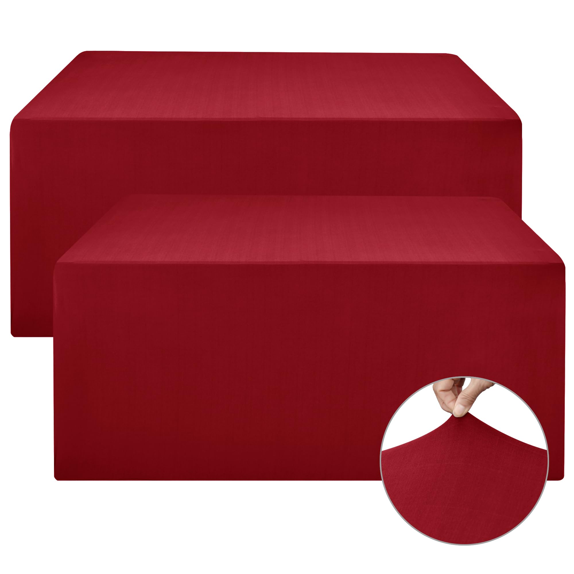 Nasitos Fitted Red Tablecloths for 8 Foot Tables - 96 x 30 Inch - 2 Pack Stretch Spandex Rectangle Table Clothes, Fabric Table C