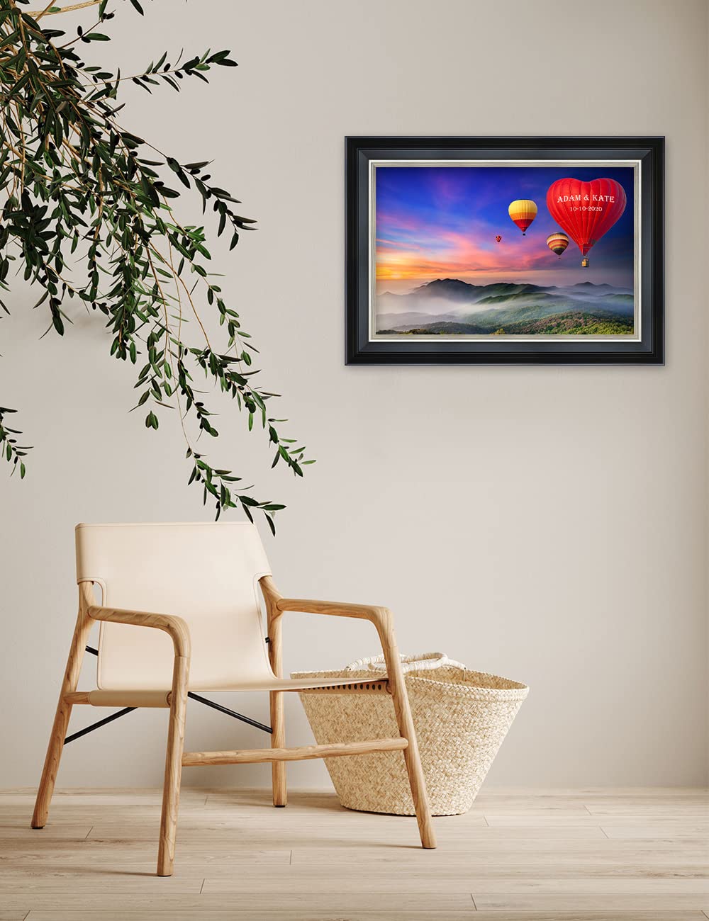 Ipic - Romance On High Personalized Framed Wall Art With Names And Date On, Giclee Prints With Solid Wood Frame, Customized Gift