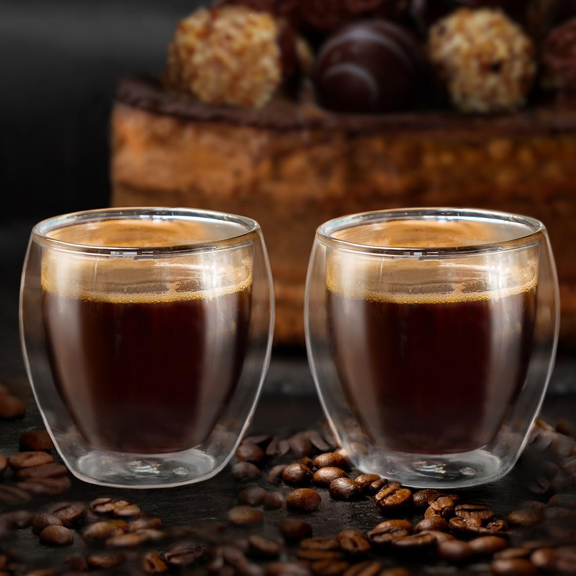 Creano Double Wall Espresso Glasses 3.5 OZ  Insulated Glass Cups - 6X 3.5oz (100ml)