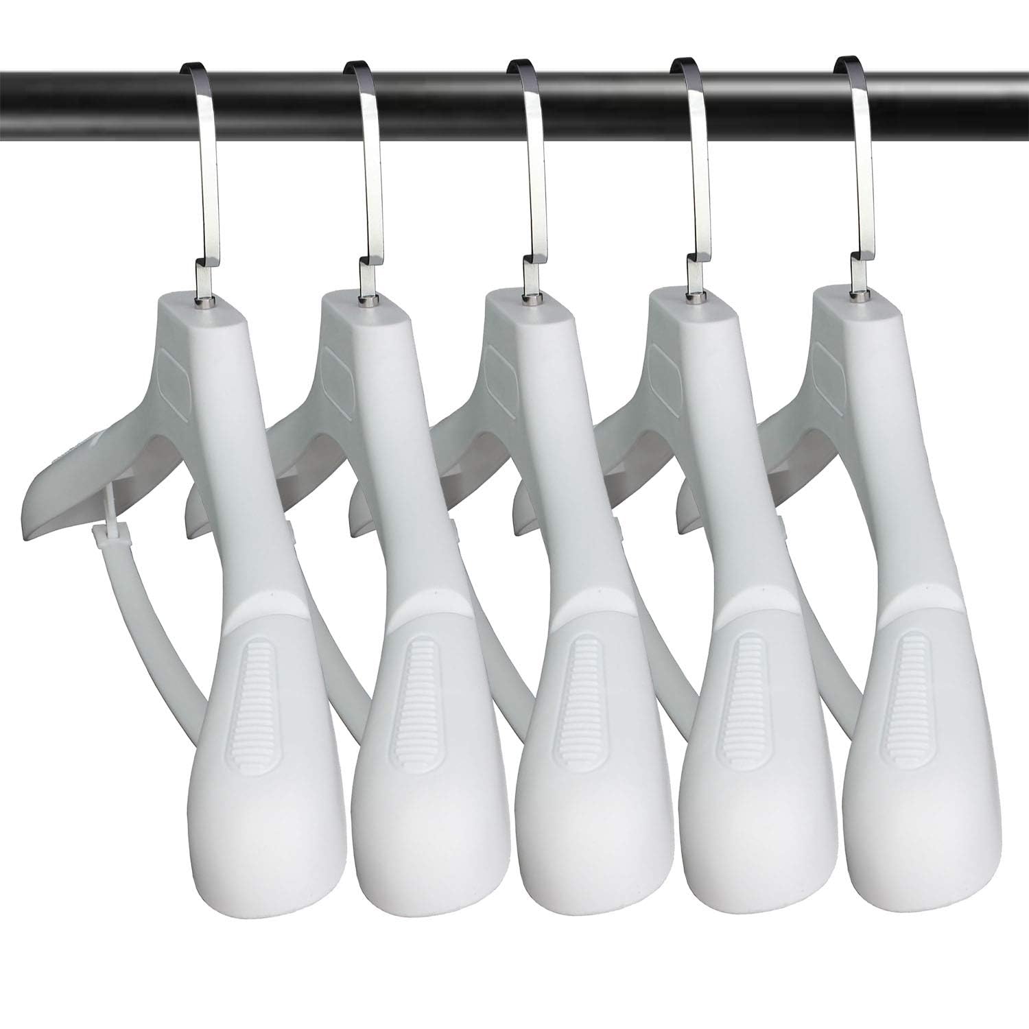 Suit Hangers For Men 6 Pack, Extra Wide Hangers Non Slip Width 17.7'', White Coat Hangers Thick Plastic With Pants Bar 360 Swive
