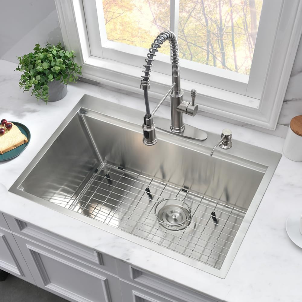33 Inch Drop In Kitchen Sink Worktation-Bokaiya 33X19 Kitchen Sink Drop In Stainless Steel Workstation Sink 16 Gauge Single Bowl