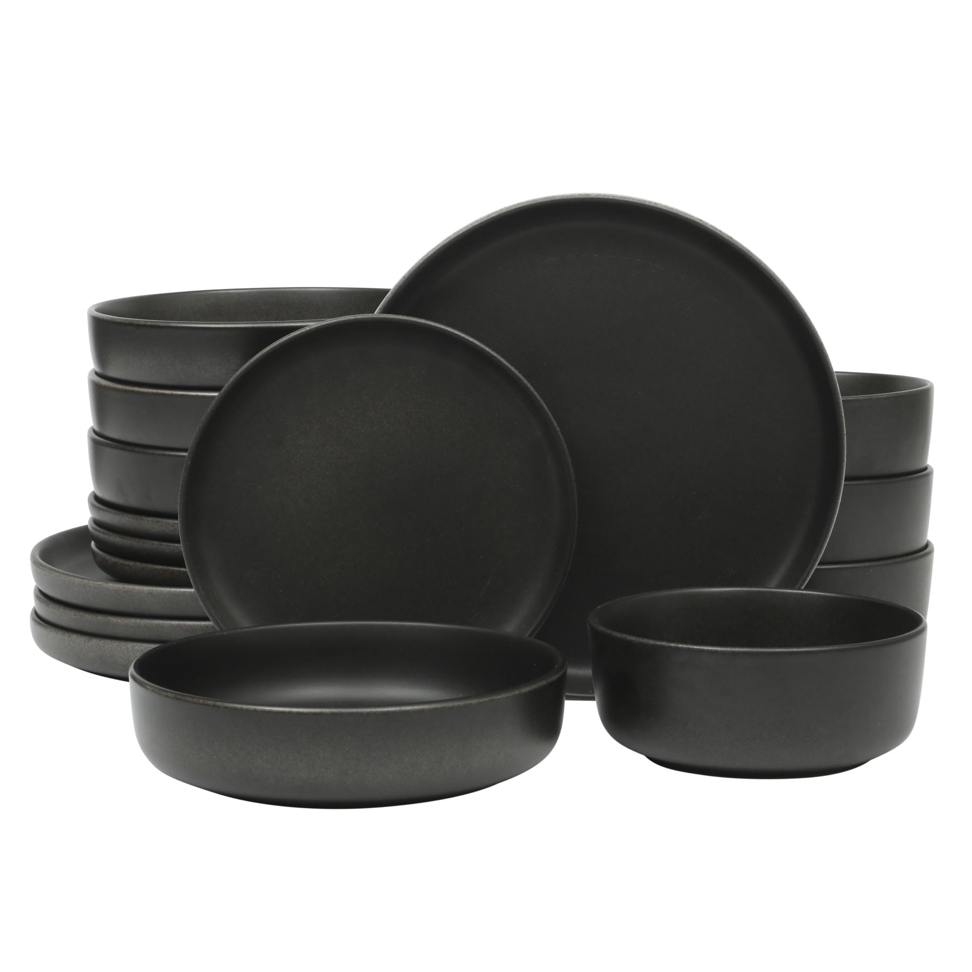 Gibson Soho Lounge Pasco 16 Piece (Service for 4) Plates and Bowls Double Bowl Reactive Glaze Dishes Stoneware Ceramic Dinnerwar