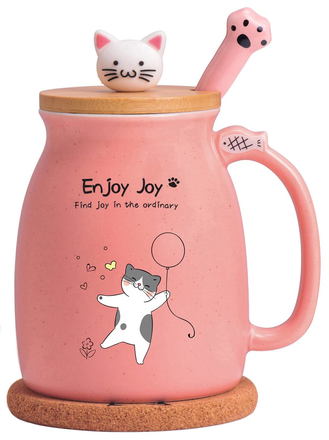 Novelty Cat Mug Cute Ceramic Coffee Cup With Kawaii Wooden Kitty Lid, Lovely Cat Claw Spoon, Anime Wooden Cat Coaster, Cat Thing