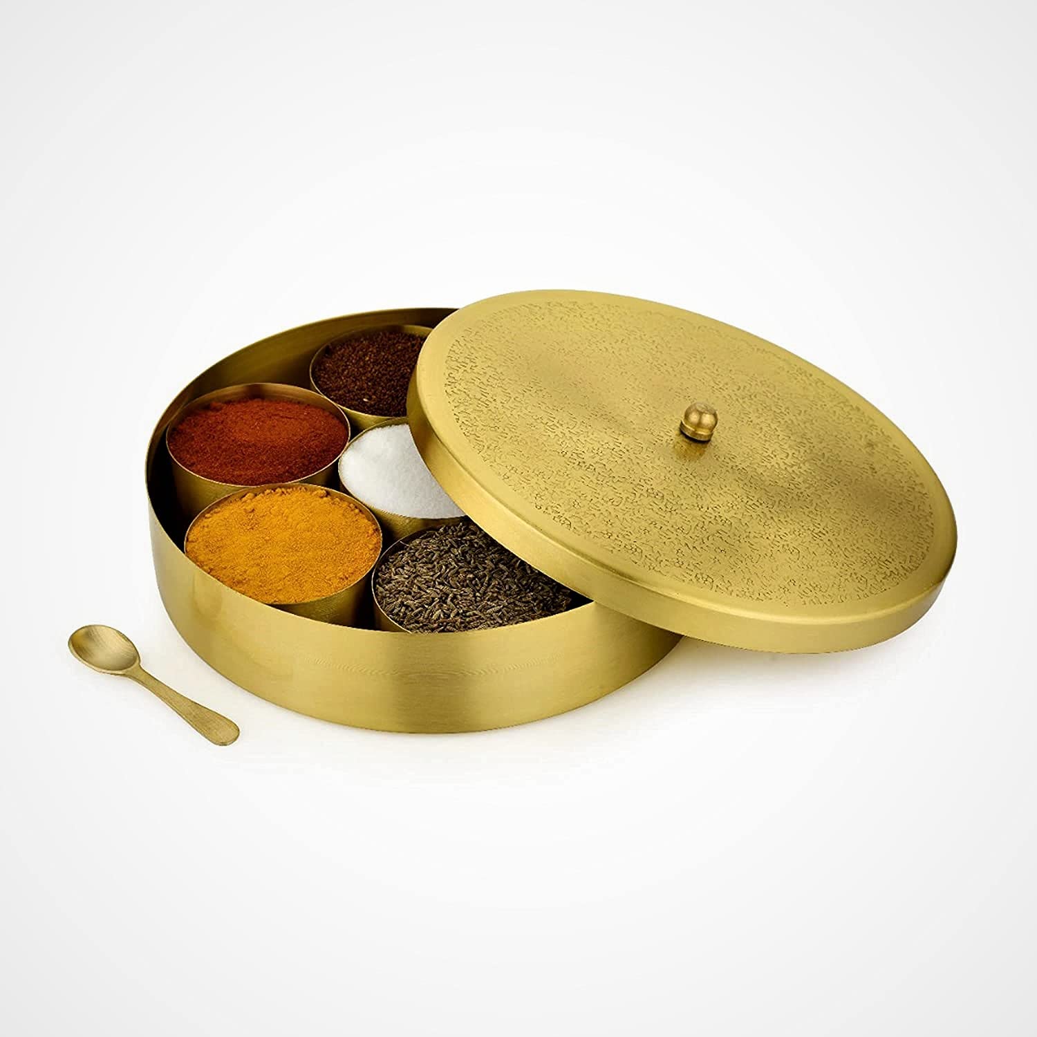 Yrk Brass Spice Box Set For Kitchen 7 Inch With 40 Ml Capacity Masala Box For Kitchen Masala Dani Masala Container Masala Dabba 