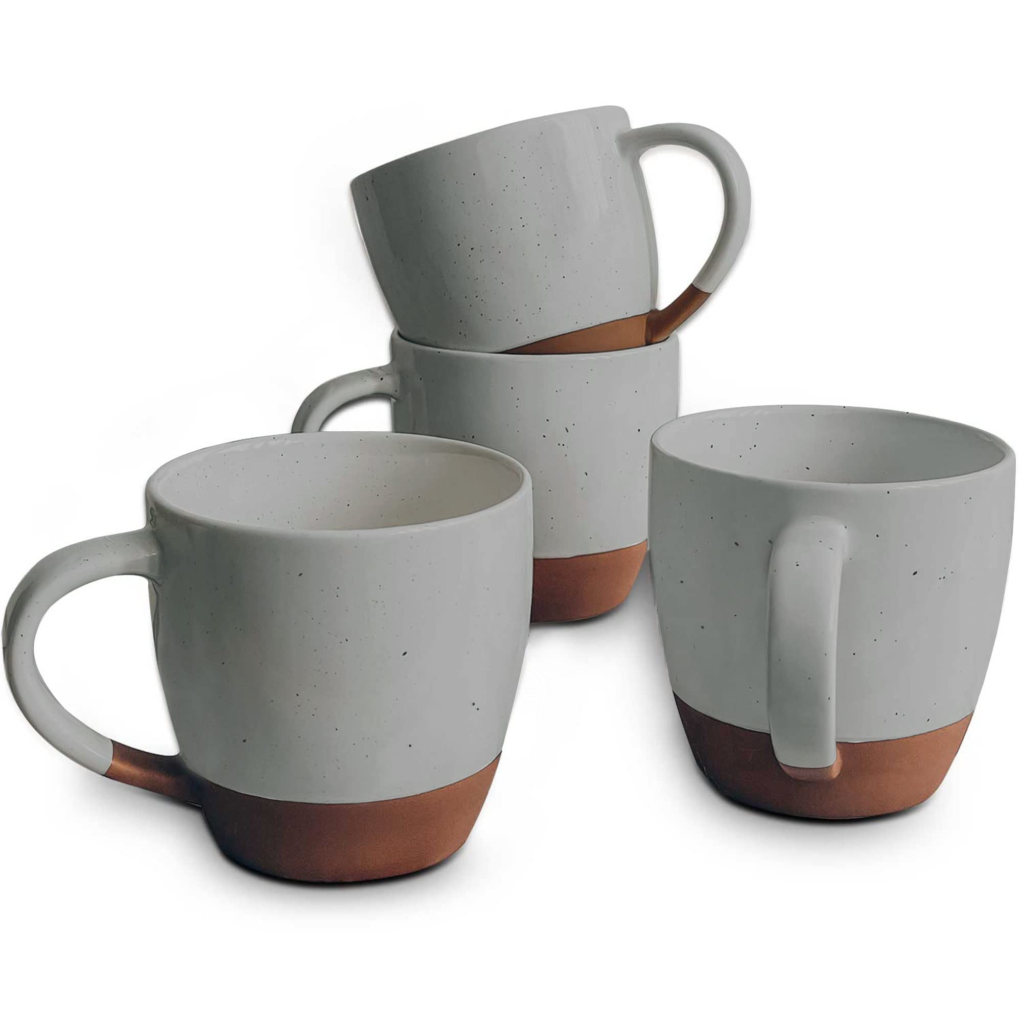 Mora Ceramic Large Latte Mug Set Of 4, 16Oz - Microwavable, Porcelain Coffee Cups With Big Handle - Modern, Boho, Unique Style F