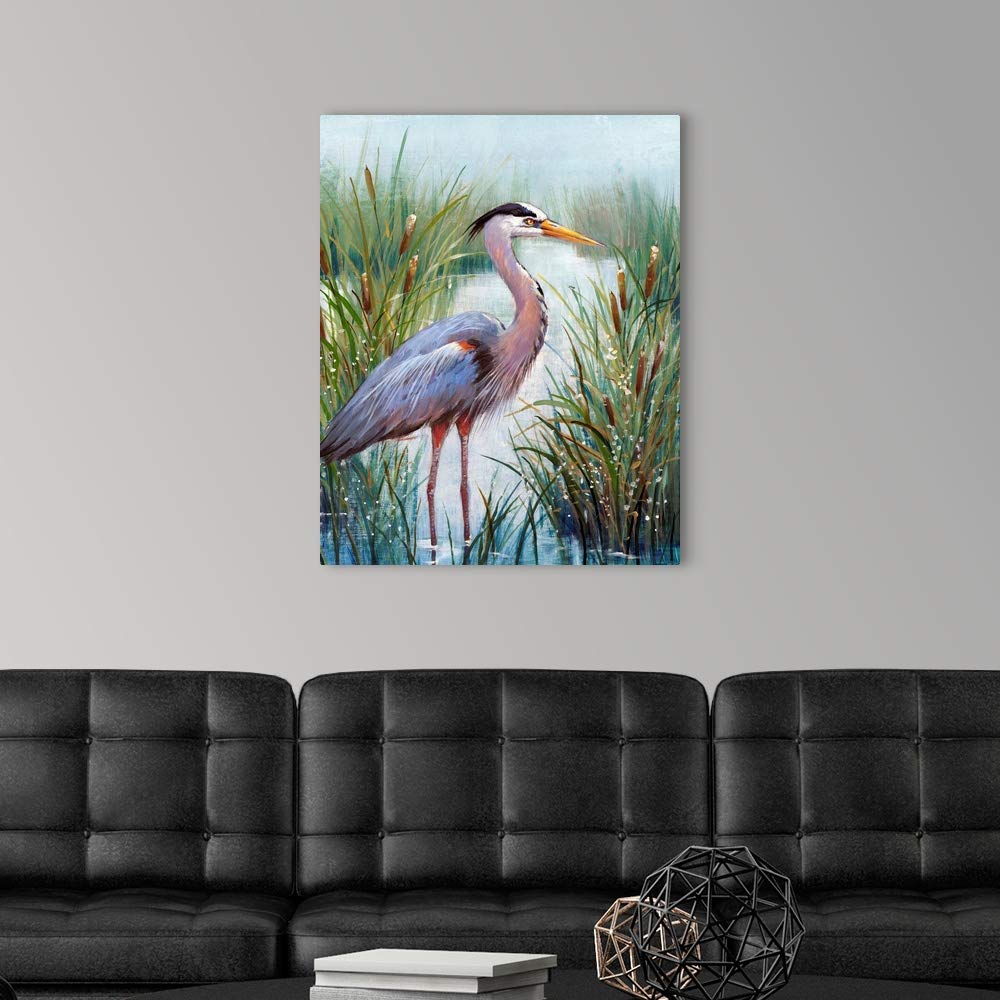Canvas On Demand Marsh Heron I Canvas Wall Art Print By Tim O'Toole, Coastal, Contemporary, Home Decor, Animals, Bird Artwork, 2