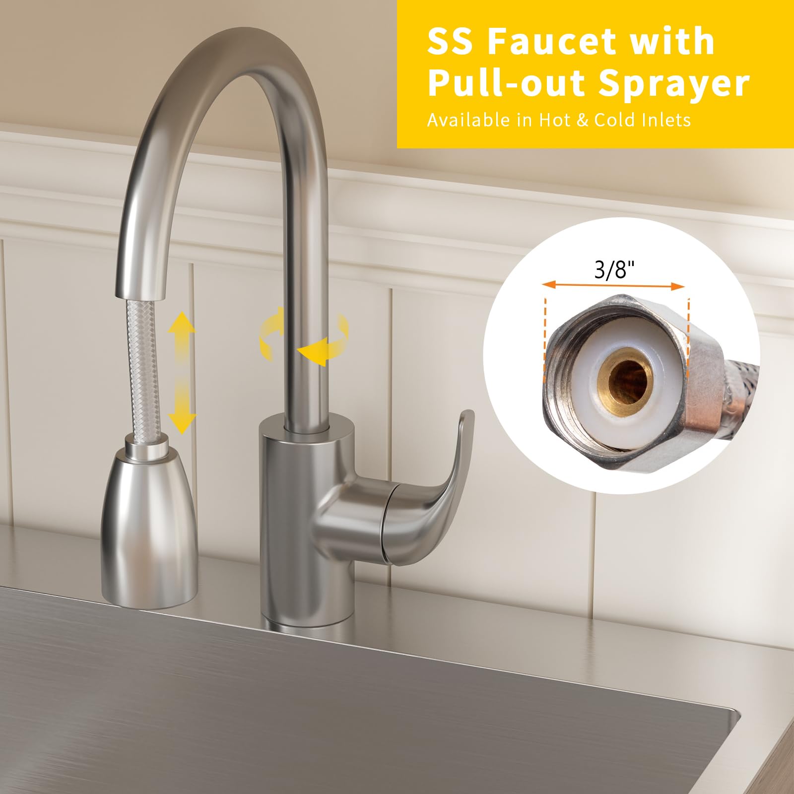 Vingli 24-Inch Laundry Sink With Cabinet And Pull-Out Sprayer Faucet, Stainless Steel Utility Sink With Cabinet, Grey Cabinet Wi