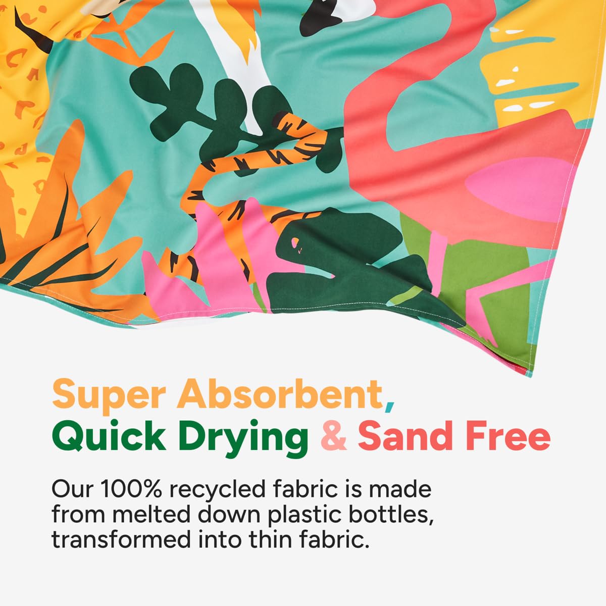 Dock & Bay Beach Towel - Quick Dry, Sand Free - Compact, Lightweight - 100% Recycled - Includes Bag - Wild Things - Extra Large