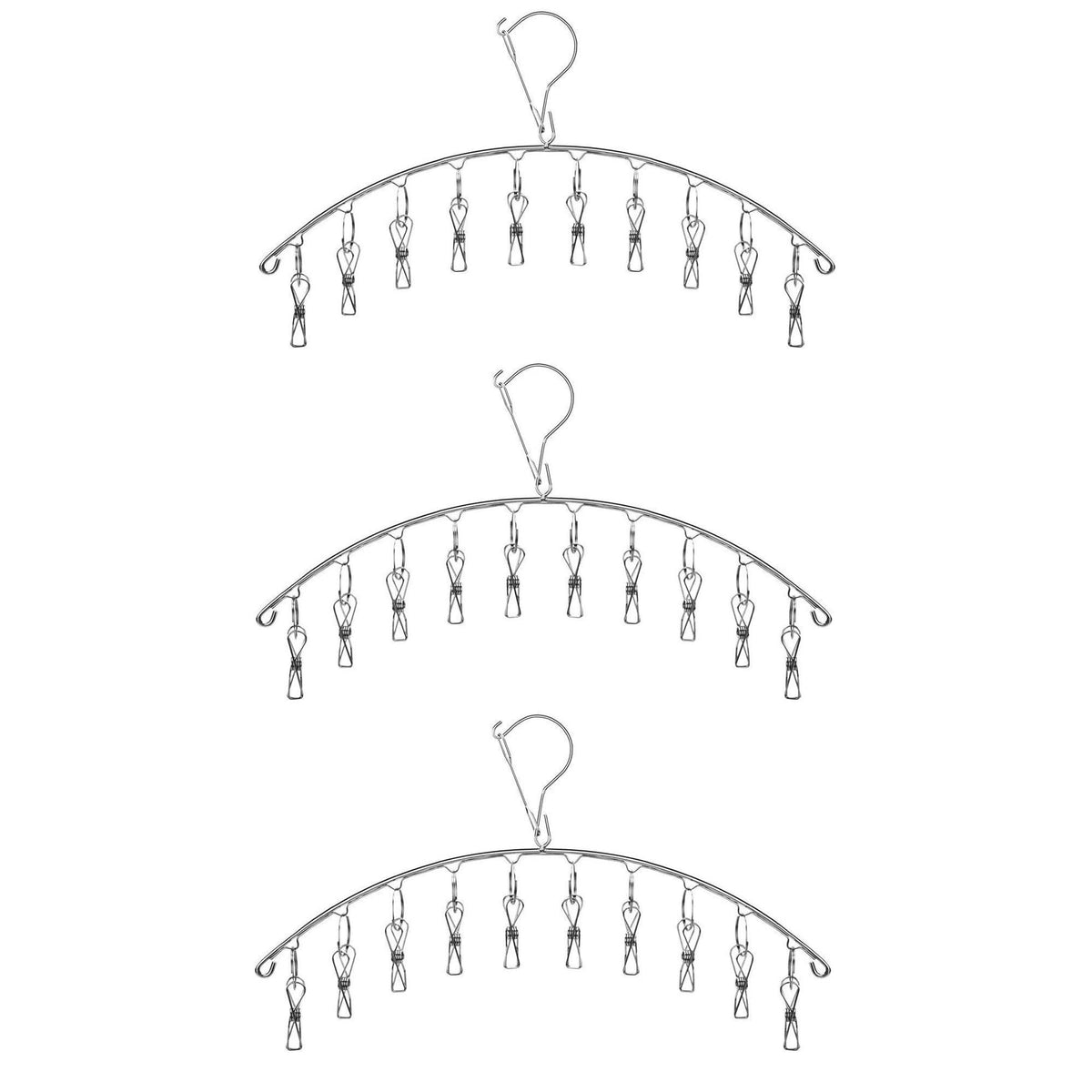 Skroad 3 Pack Stainless Steel Laundry Drying Rack Clothes Hanger With 10 Clips For Sock, Underwear And Small Item Accessory