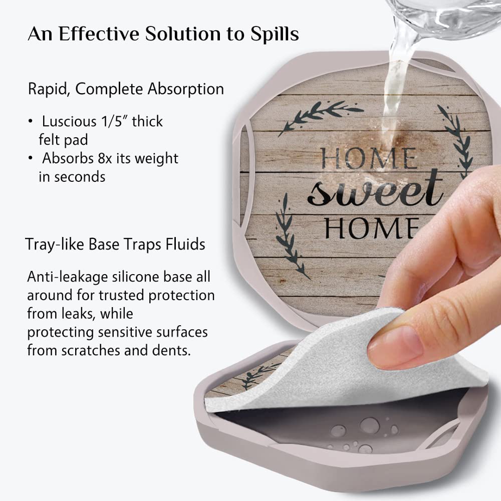 Umirro Rustic Country Farmhouse Coasters With Holder For Wooden Coffee Table, Absorbent Felt Drink Coasters With Silicone Cases,