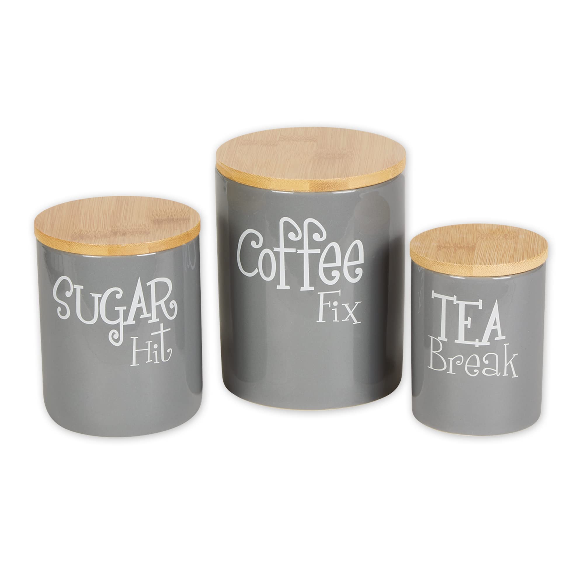 GRAY COFFEE/SUGAR/TEA CERAMIC CANISTER SET/3