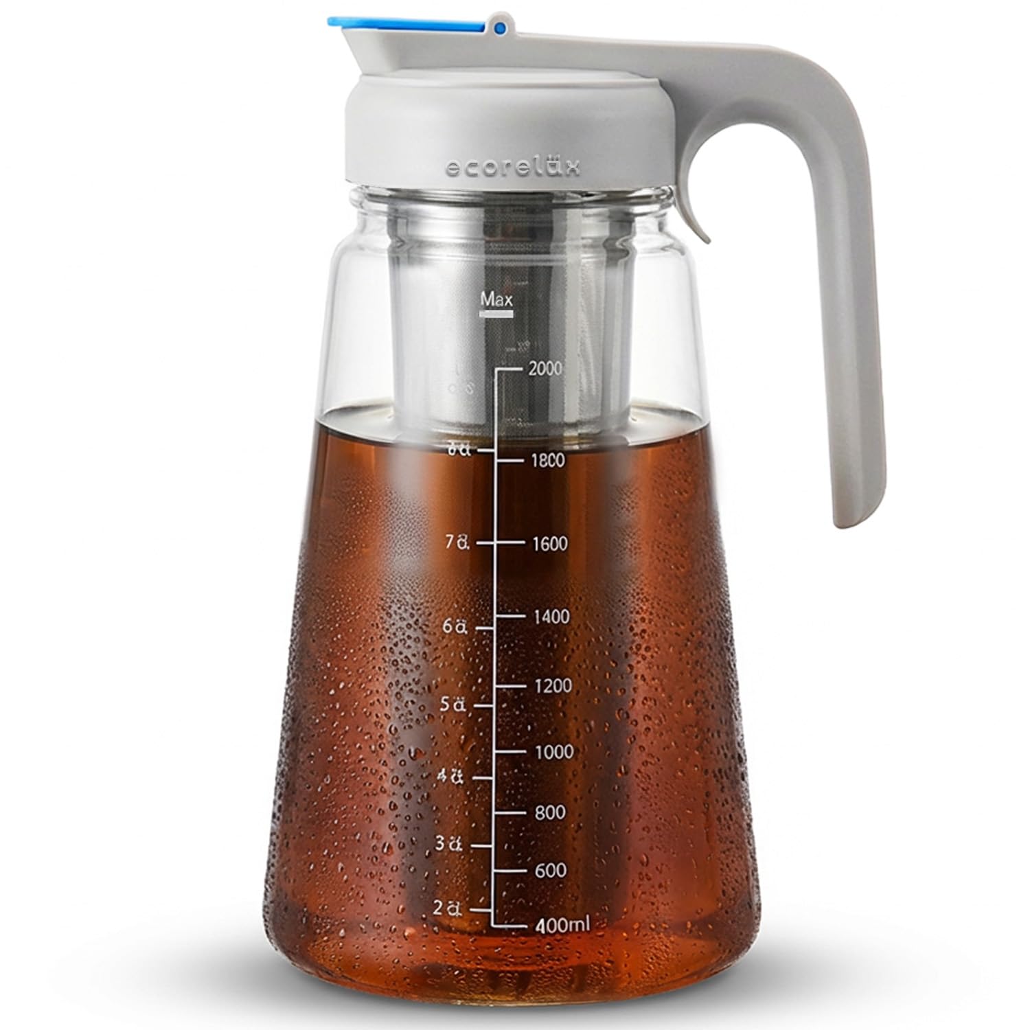 ECORELAX Cold Brew Coffee Maker,High Transparency Borosilicate Glass Container with Stainless Steel Filter, Iced Tea Pitcher wit