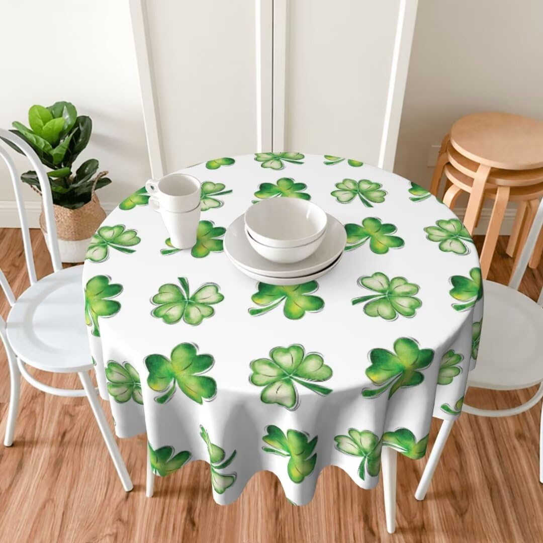 BETGINY St. Patrick s Day Tablecloth 70x70 Inch Round Watercolor Shamrock Table Cloth Washable Wrinkle Resistant Rustic Lucky G