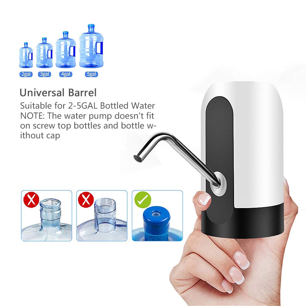 Water Jug Pump  Electric Water Bottle Pump  USB Charging Automatic Drinking Water Pump for Universal 3-5 Gallon Bottle  Portable Water Dispenser for Camping