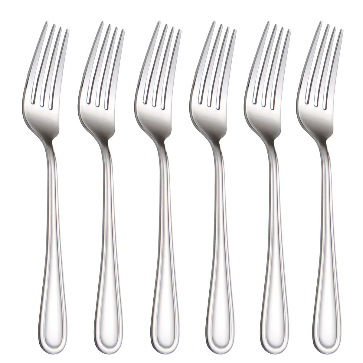 Salad Forks Set Of 6, Flatware Forks 7-Inch, Stainless Steel Table Forks Mirror Polishing (Silver, 6Pcs-Round Handle)