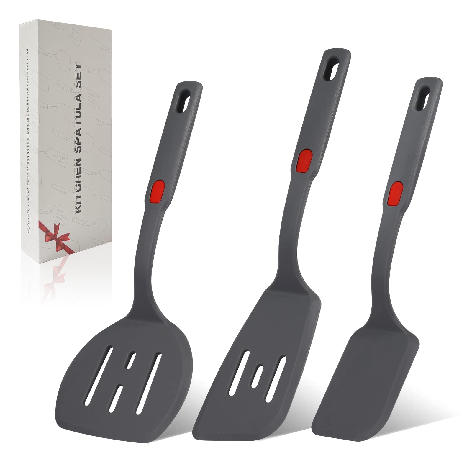 Hvanam Flexible Silicone Spatula Set For Nonstick Cookware Rubber Silicone Bpa-Free Heat Resistant Heavy Duty Kitchen Turner Lar