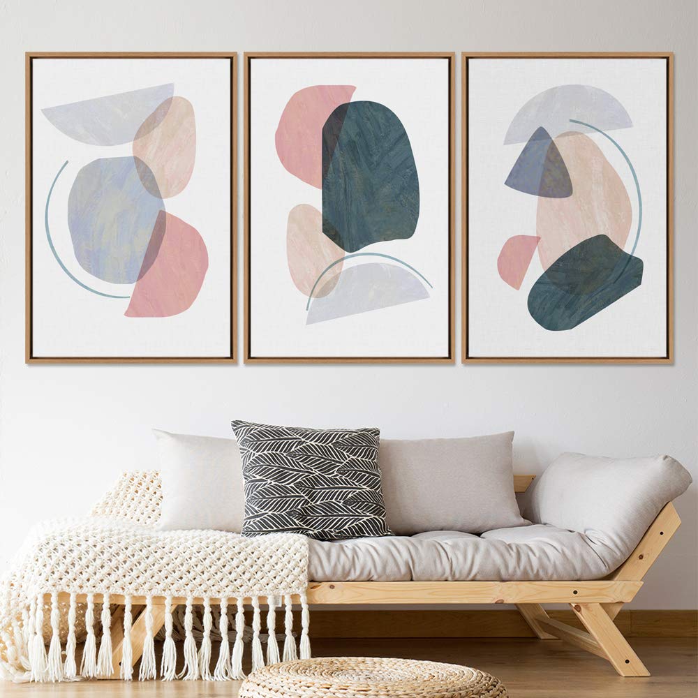 Signwin 3 Piece Framed Canvas Wall Art Color Block Colorful Canvas Prints Home Artwork Decoration For Living Room,Bedroom - 16''