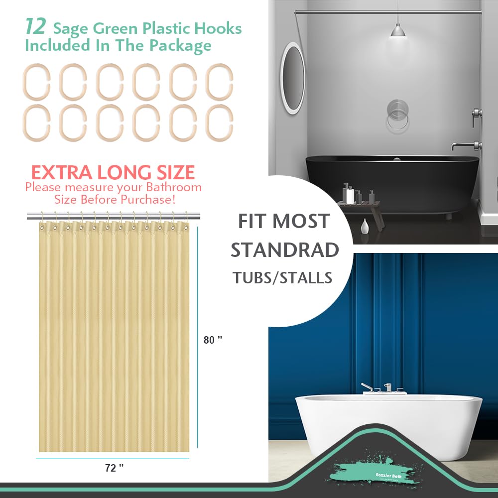 Eazzier Bath Extra Long Waffle Shower Curtain Or Liner, Light Weighted Fabric, Wrinkle And Rust Resistant, Classic Hotel Quality