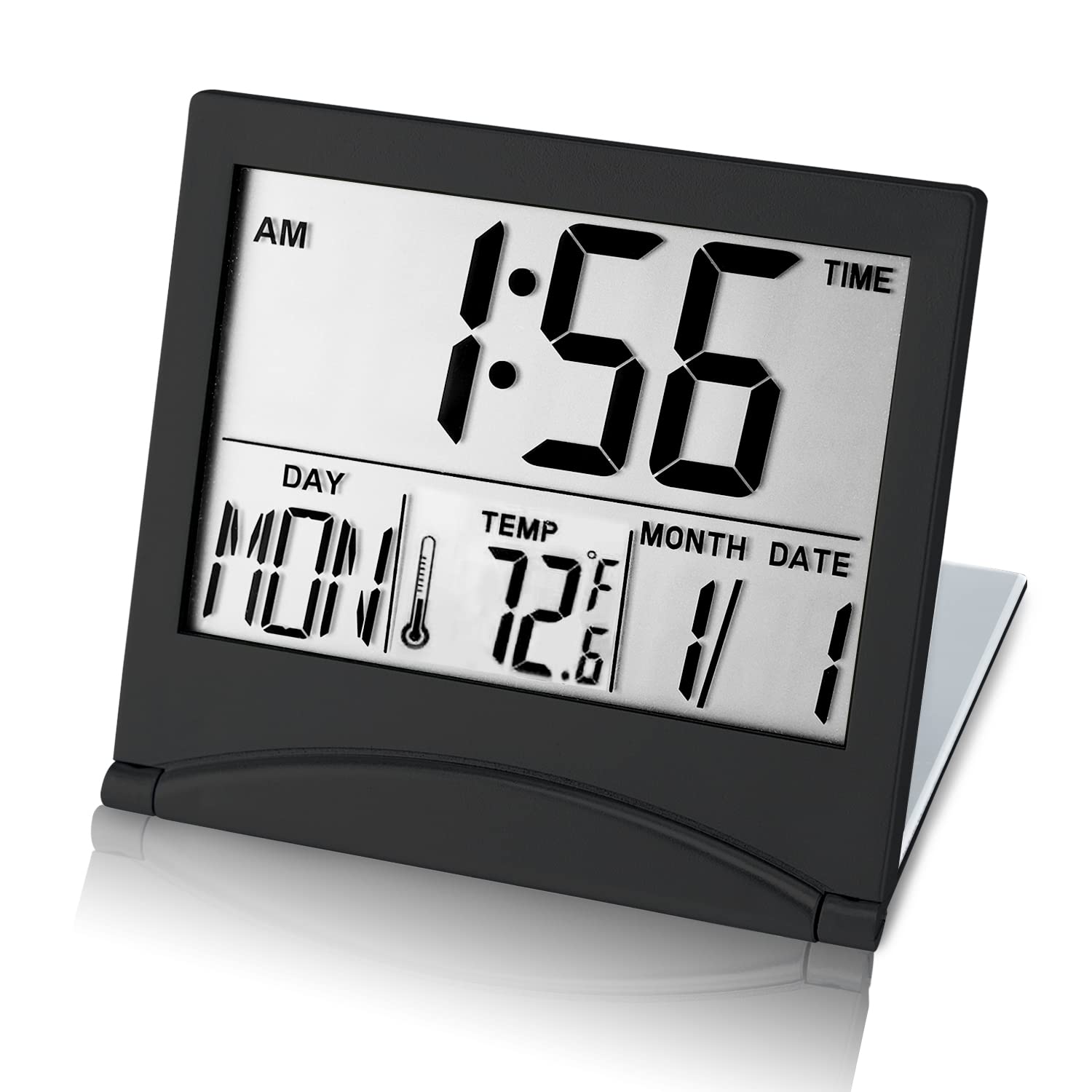 KANBIT Small Digital Travel Alarm Clock Battery Operated, Portable Large Number Display Alarm Clock with Date & Temperature,12/2