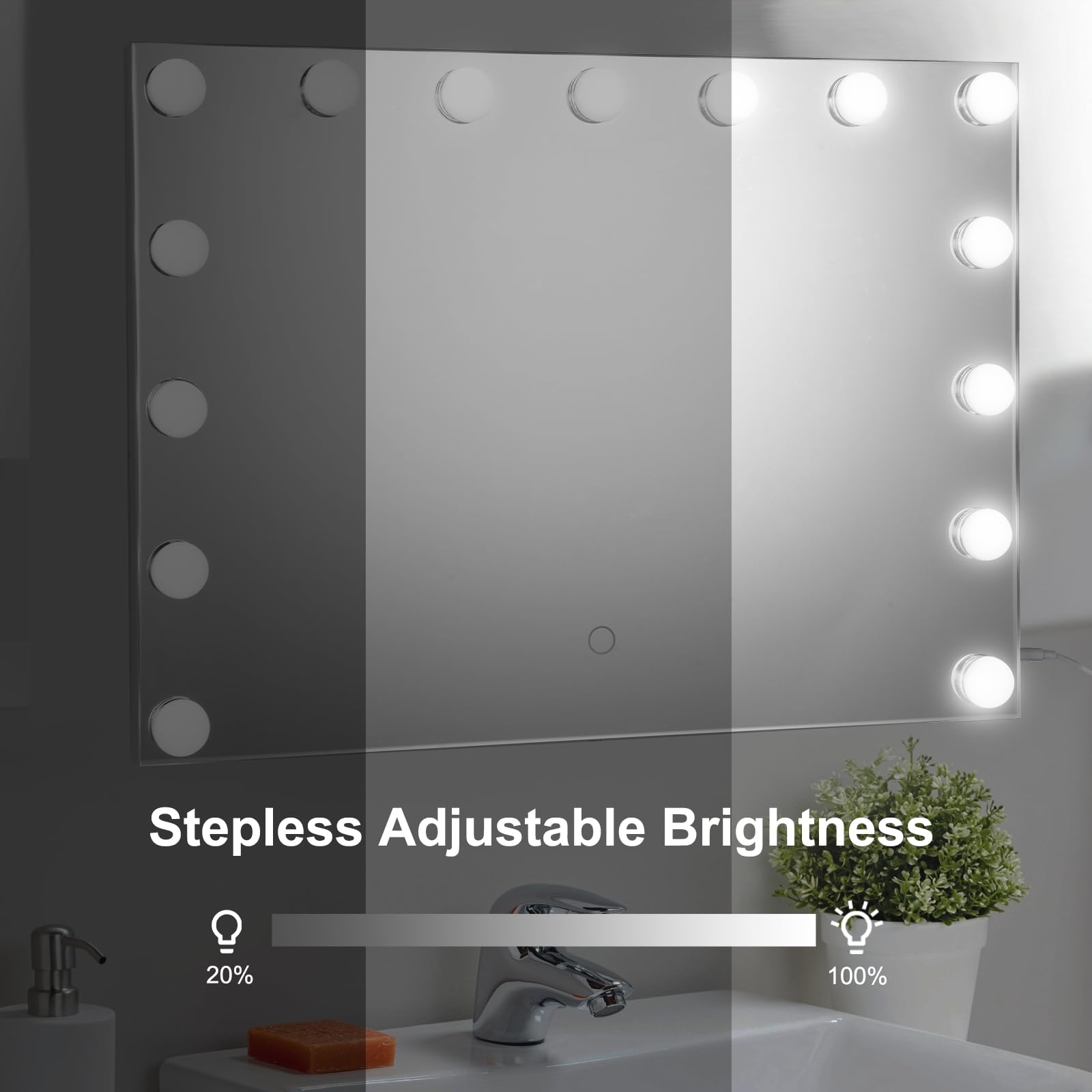 Amifiy Hollywood Vanity Mirror with Lights, 23"x18", 10x Magnification, 15 LED Bulbs, 3 Lighting Modes, White, Model HM5846