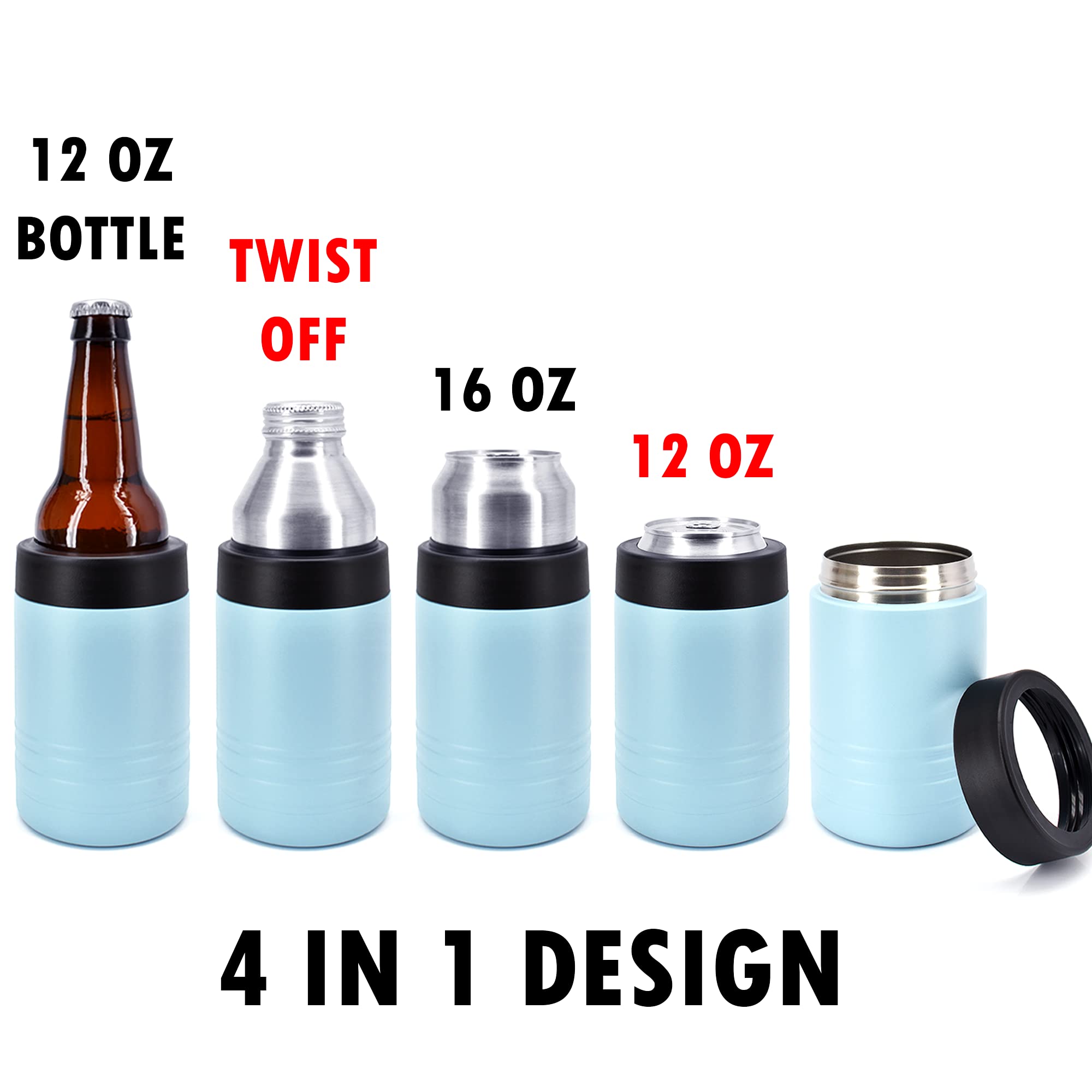 Clear Water Home Goods - 12 Oz Stainless Steel Double Wall Vacuum Insulated Can Or Bottle Beverage Cooler - Powder Coated Light