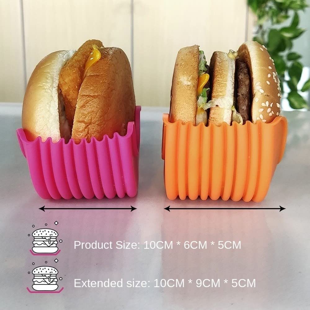 Yfeiqi Contact-Free Burger Holder Clip, Retractable-Reusable-Washable Food Grade Silicone Hamburger/Sandwich Clip, Burger Holder
