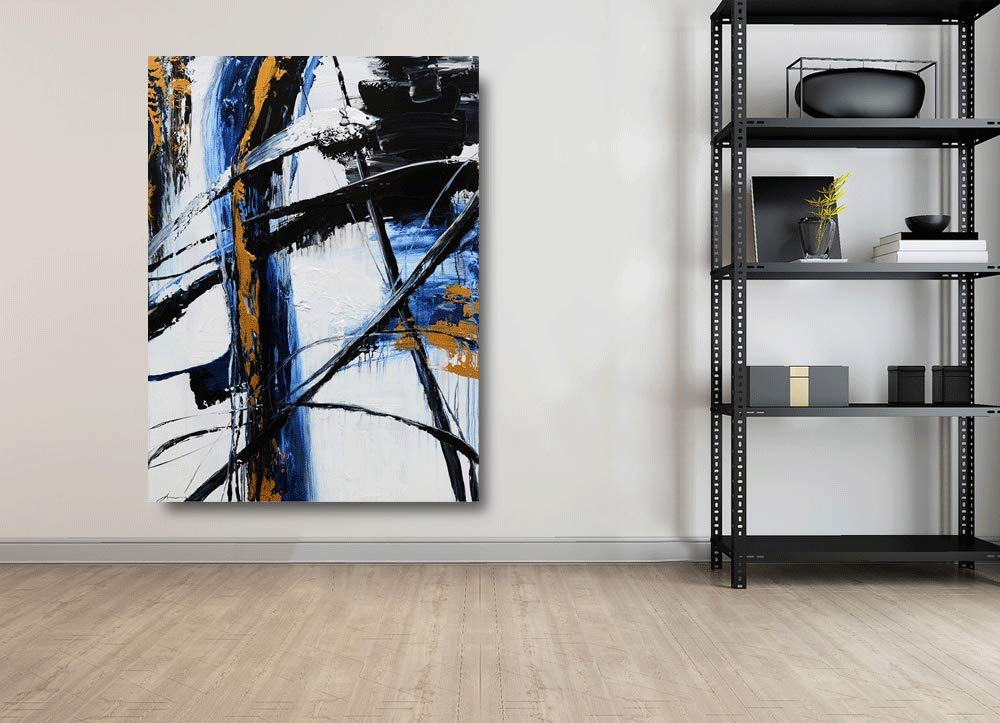 Yihui Arts Abstract Wall Art Grunge Color Composition Blue Black and White Large Gallery Wrap Modern Home Decor Ready to Hang (28x40IN)