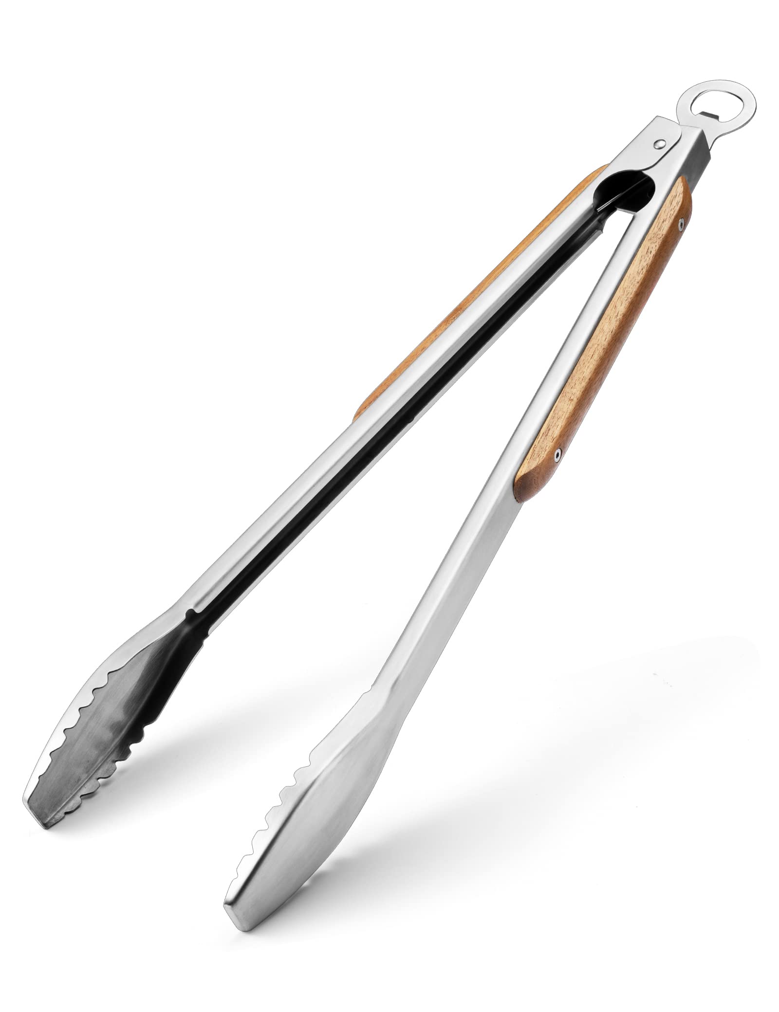 Wood-Handled Grill Tongs, 19.5''/50Cm Extra Long Bbq Tongs, Heavy Duty Premium Stainless Steel Metal Tongs With Solid Wood Handl