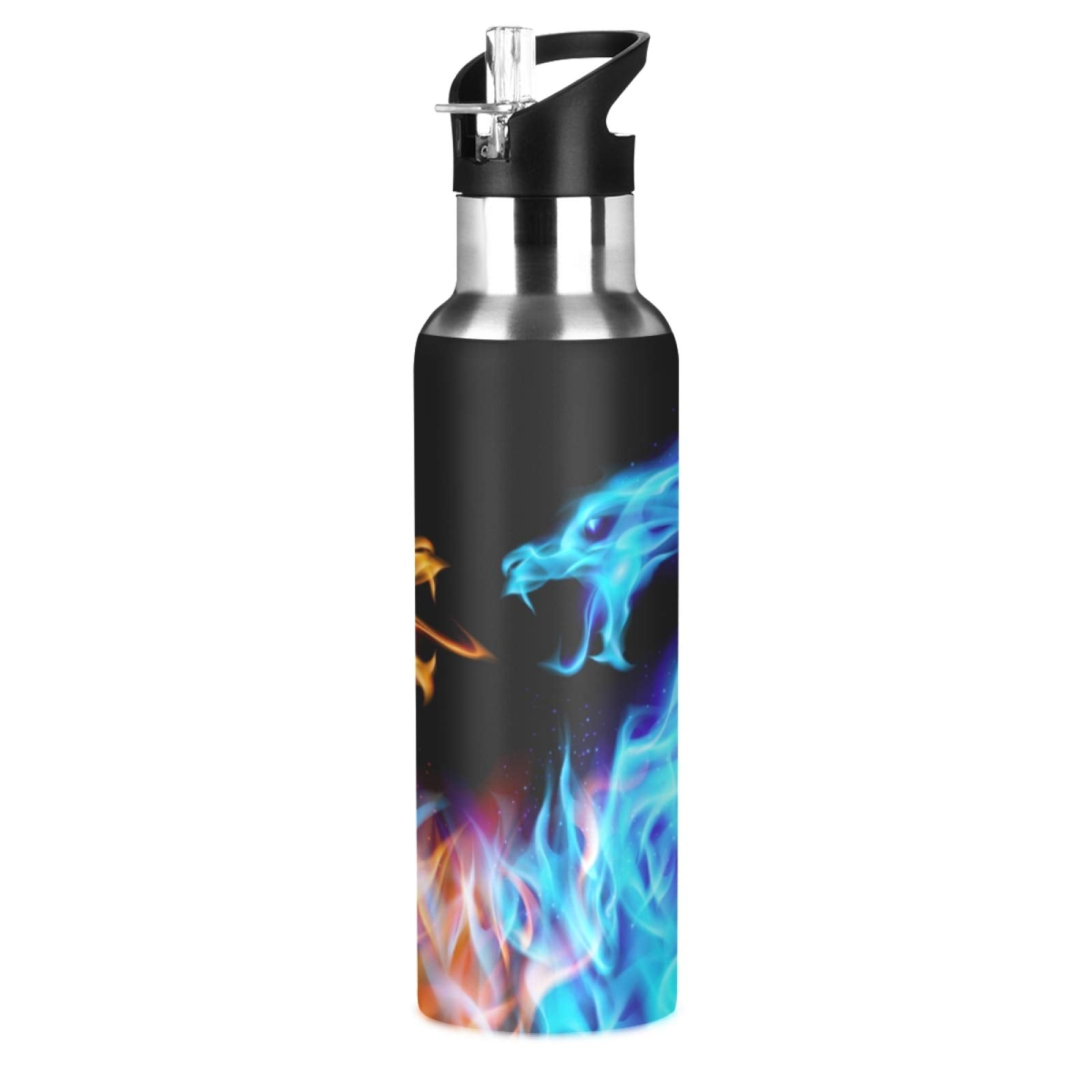 Qilmy 3D Printing Dragon Water Bottle Vacuum Insulated Stainless Steel Water Bottles With Straw Lid Leakproof Wide Mouth Water F