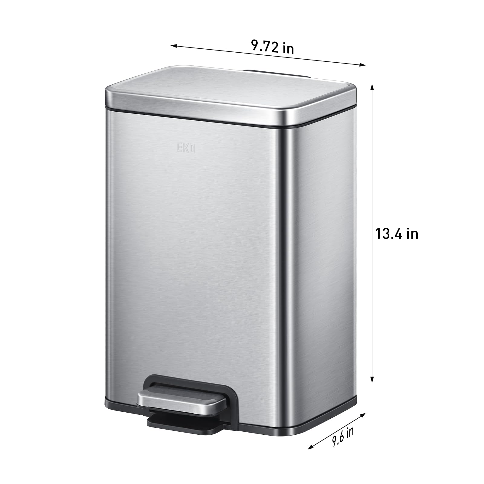 Eko Madison 12L / 3.2 Gal Bathroom Trash Can With Lid And Removable Inner Basket, Rectangular Small Step Trash Can, Brushed Stai