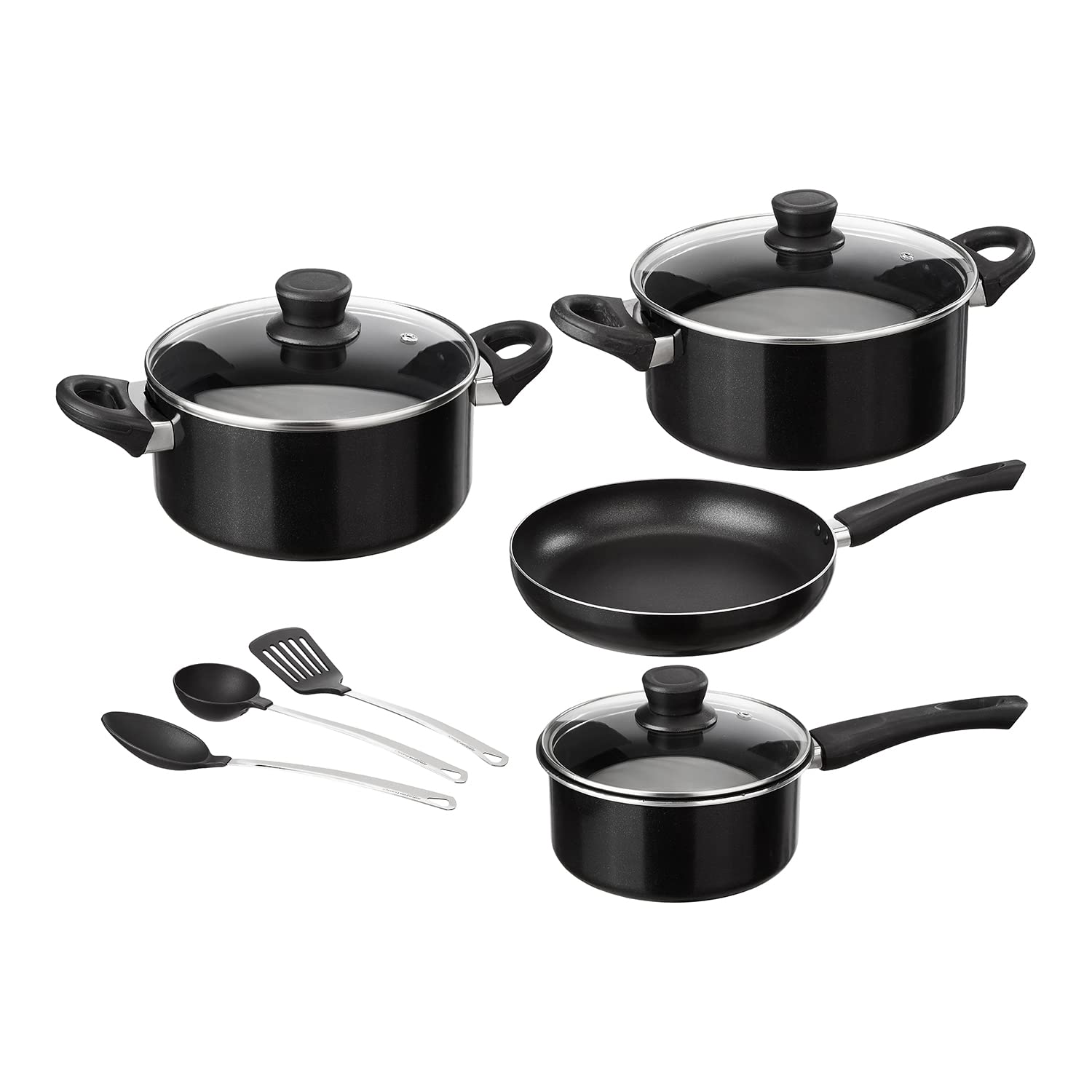 Amazon Basics Aluminium 7 Piece Cookware Set | NonStick | 2Way 3 Layer NonStick Coating | Pfoa Free | High Temperature Resist