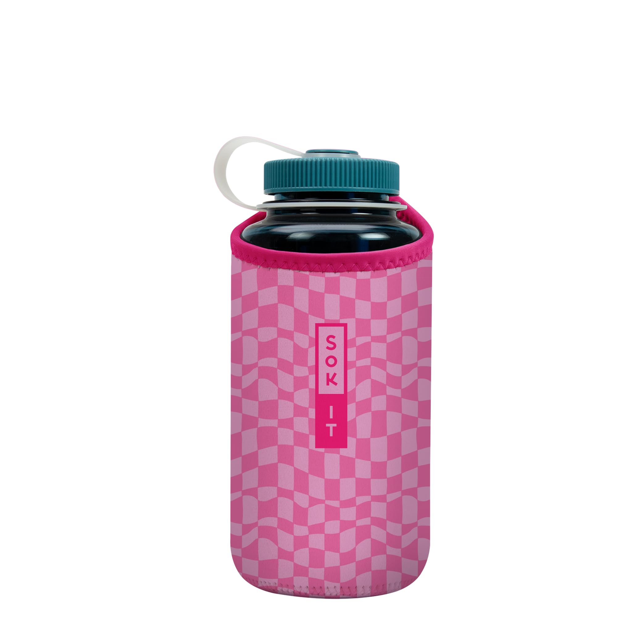 Sok It BotlSok Water Bottle Sleeve Insulated Neoprene Cover (Pink Grand Prix, Fits 32oz Nalgene)