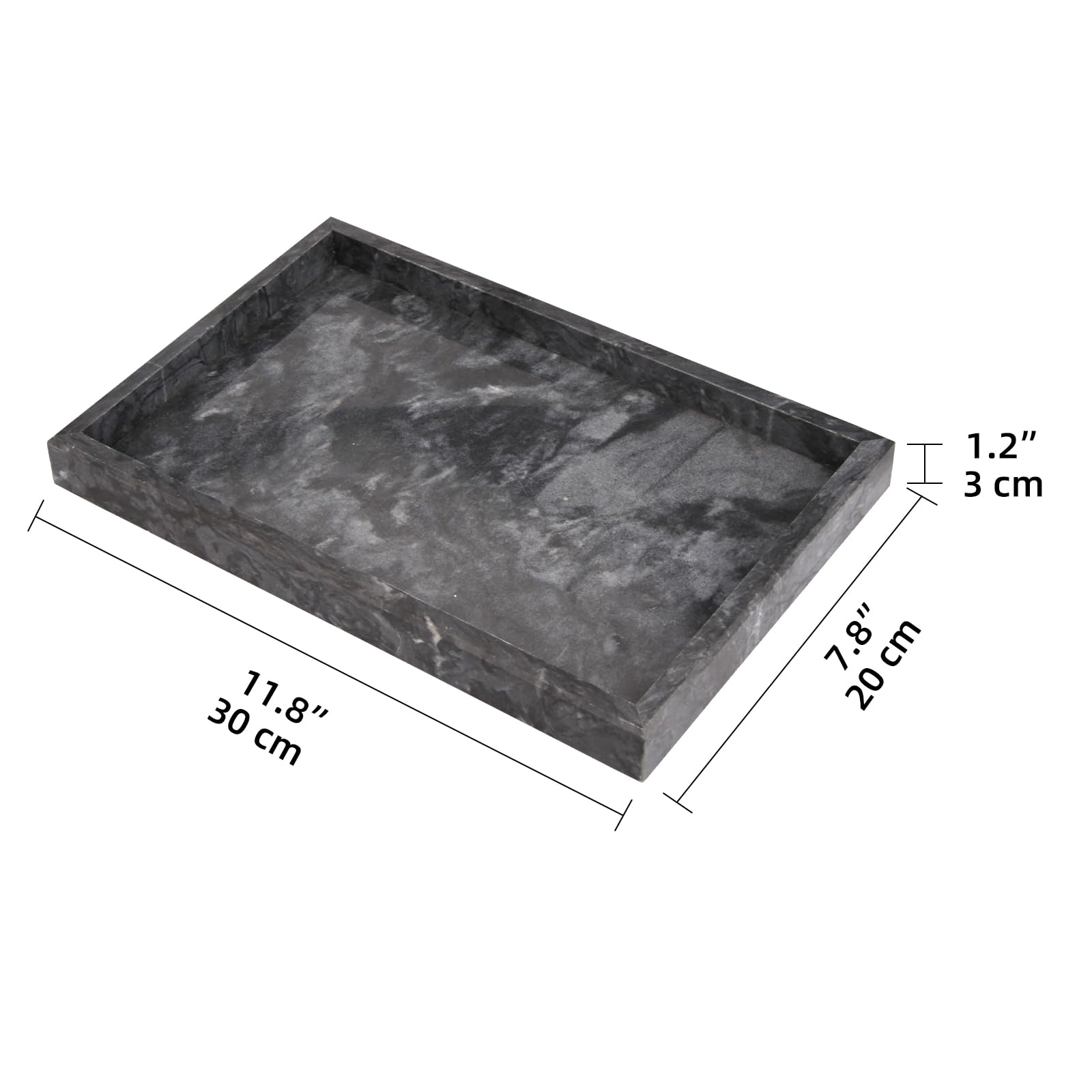 Heshibi Marble Tray, Natural Black Marble Vanity Home Kitchen Bathroom Table Deco Tray, Stone Decorative Countertop Serving Tray